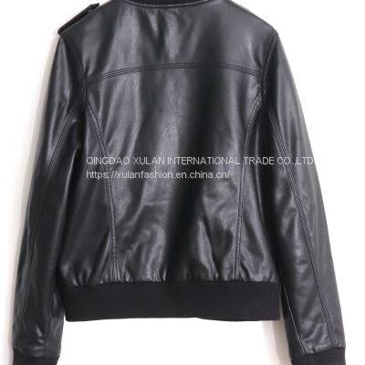 HOT SALE 2021 NEW ARRIVAL FASHION LADIES'FAUX LEATHER ECO PU LEATHER BASEBALL JACKET photo-2