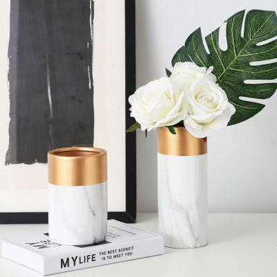 Unique Marbling Luxurious Rose Gold Vase Planters For Dining-Table photo-4