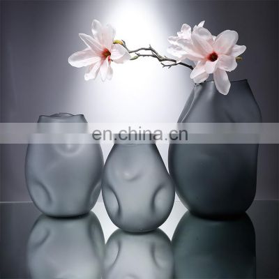 Modern New Nordic Unique Shape Handmade Clear Gray Glass Flower Vases Wholesale