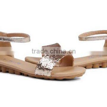 2016 New Design Shiny Sequined Pailette Flat Real Leather Sandals Shoes for Summer and Beach With Oxford Sole photo-6