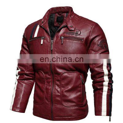 Mens Motorcycle Jacket 2021 Autumn Winter Men New Faux PU Leather Jackets Casual Embroidery Biker Coat Zipper Fleece Male Jacket