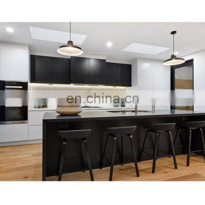 solid wood flat pack black matte kitchen cupboard Modern design kitchen cabinets with island