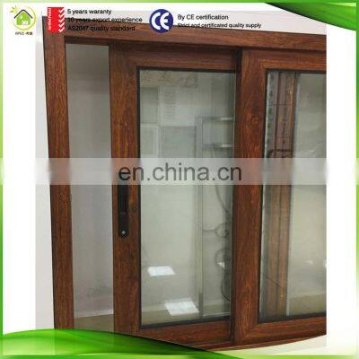 walnut wood grain finish sliding aluminum window