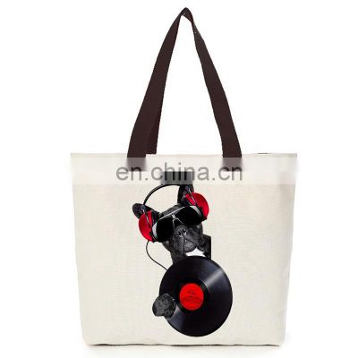 Fashion Big Canvas Tote Cool Dog Shopping Bag Women Canvas Handbag