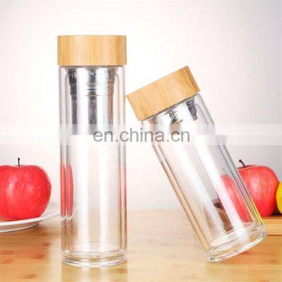 Wholesale Transparent GlassBottle Water Sport With Wooden Lid 350ml