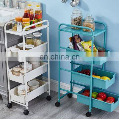 ABS 4-tier Storage Rack Utility Home Kitchen White Blue Pink Black Powder Coating Storage Hand Trolley Bathroom Storage Rack photo-2