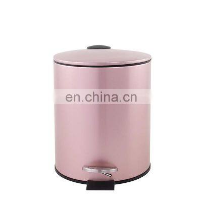 3L pink metal home pedal bin with thin lid round waste bin classical bathroom pedal bin