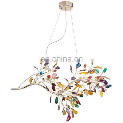 Pendant Lamp For Indoors Iron Lamp Body Agate Dining Ceiling Modern Colorful Luxury Agate Chandelier Light