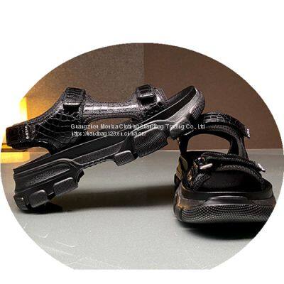 High-Grade Crocodile Leather Private Custom Sandals Summer Open Toe Leather Cool Velcro Men's Sandals Rubber Non-Slip Leather Shoes Men photo-3