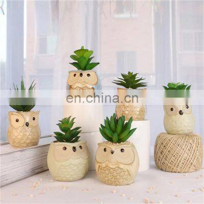 Home Decor Artificial Plant Faux Artificial Plastic Gree Mini Succulent Plants With Owl Animal Pot