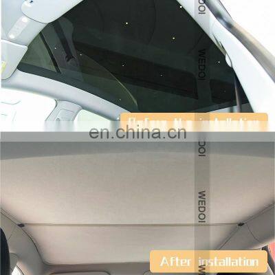 Two Parts UV Rays Protection Sunshade For Tesla Model Y 4PCS Roof Sunshade Curtain Material Buckle Mesh OEM Customized photo-2