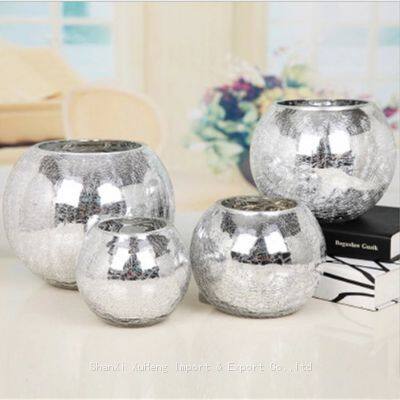 Round Silver Plated Cracked Finish Glass Decorative Flower Bowl Vase For Home Decoration photo-2