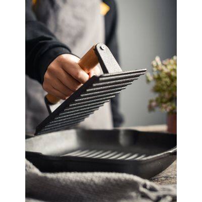 Burger Press Cast Iron Smash Bacon Press Round & Rectangle Cast Iron Grill Press With Wooden Handle for Blackstone Griddle photo-3