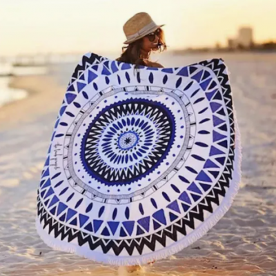 100% Polyester Custom Round Beach Towel Microfiber with Tassel