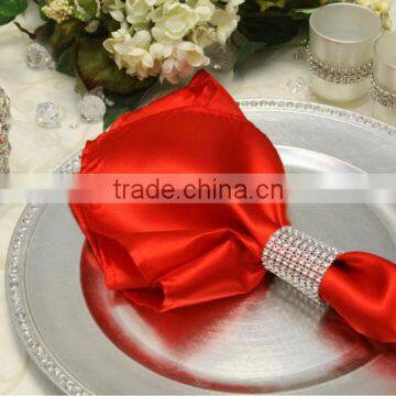 Polyester satin table napkin with ring for wedding, red color