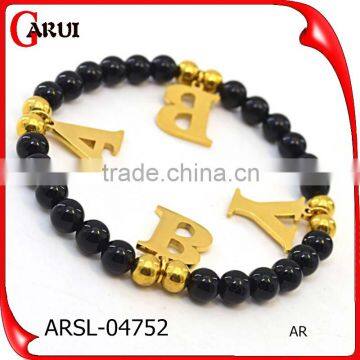 Custom fashion bracelet with 26 letter pendant choose black bead bracelet