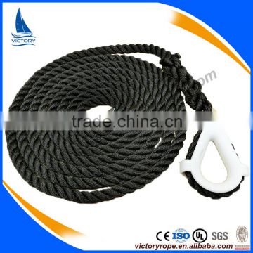 black polyester nylon 3 strand twist anchoring rope for ship