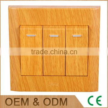 13A Yellow wood 3 way switch, 3 gang 1 way small three way switch