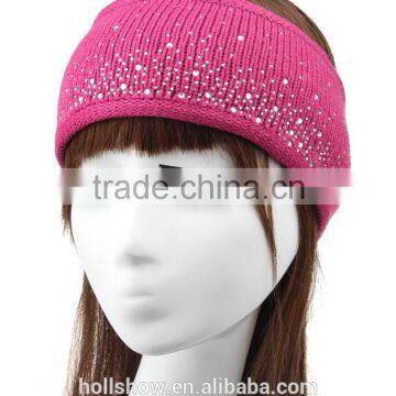 Wholesale Fashion Wool Knitted Lady Headband Rhinestone Crochet Women Hairband Quality Choice