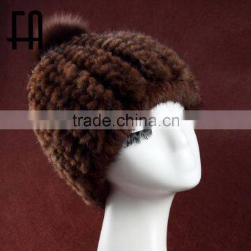 Factory direct wholesale fashion lady"s mink fur knit hat