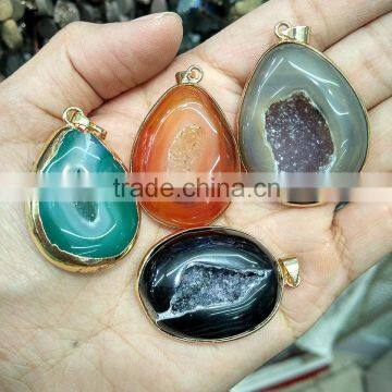 JF6398 Hot sale sparkly natural geode agate druzy pendants,agate druzzy drusy pendants