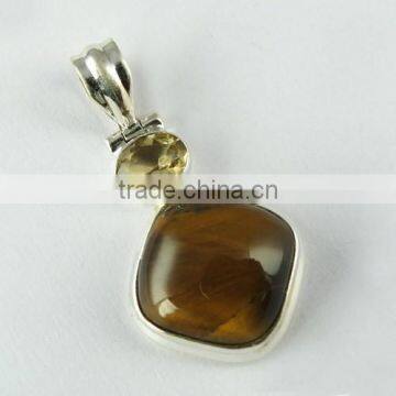 Fashion !! Citrine & Tiger' Eye 925 Sterling Silver Pendant, 925 Sterling Silver Jewellery, Handmade Silver Jewellery