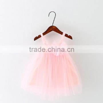 Latest pink kids braces skirt layers tulle one piece girl dress children bowknot gown