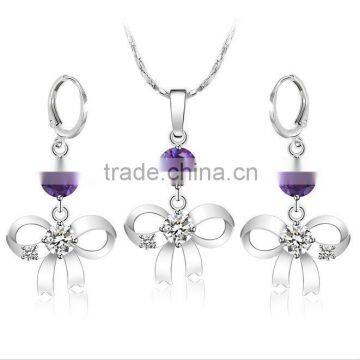 Amethyst bowknot 925 Silver Pendant and Earrings Set FQ-J44