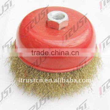 bowl cup brush crimped wire, wire brush brass coated wire