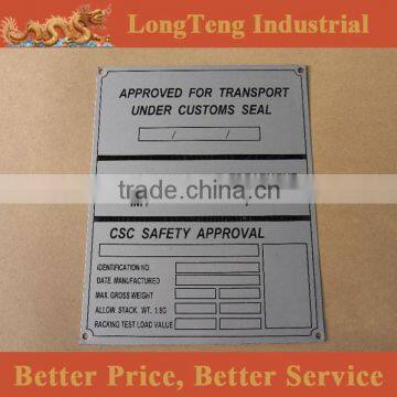 stainless container nameplate CSC plate for container