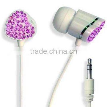 Stereo bling bling shining diamond cute earphone with heart-shaped for girl TB-E401