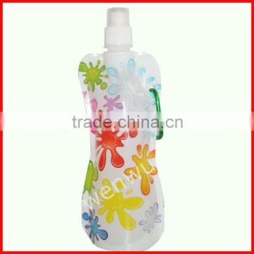 16 OZ plastic squeeze water bottle with carabiner