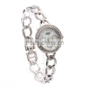 Women's Oversized Interlocked Chain Band Watch Luury Wristwatch Silver