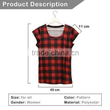 Brand New Custom 3D Printing Red Grid Plain T-shirt Softextile