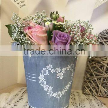 2015 Hot Sale ROUND METAL PLANTER POT/ZINC CLOVER HEART VINTAGE CHIC BUCKET/ WEDDING TABLE AGED VASE /metal flower antique vase