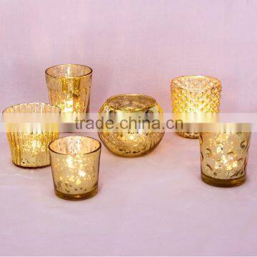 Gold plating high quality popular model candle holder cup engraved DOF open wide mouth