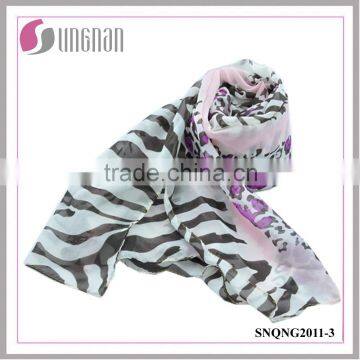 2016 Fashion Leopard Zebra Pattern Printed 100% Polyester Silk Scarf