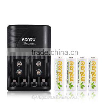 2016 HOT!!! RENEW S2 4Bay Quick Smart AA AAA Battery Charger with 4pcs 2950mAh AA Ni-MH Rechargeable Batteries