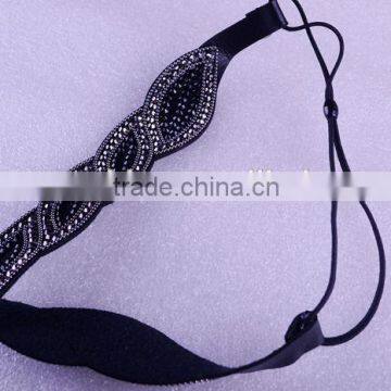 Black Rhinestone Bridal Elastic Headband,Rhinestone Elastic Headband For Adult photo-2