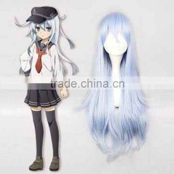 Factory Saleslong light blue curly kantai collection anime cosplay wigs hot Cosmo Fleet Collection Destroyer Hibiki cosplay wig