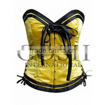 Overbust steel boned corset in Yellow-Black Satin Ci-1121