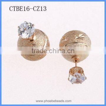 Women Trendy Jewelry Mix Design Gold Plated Matte Surface Clear Crystal Zircon Artificial Faux Diamond Stud Earrings CTBE16-CZ11 photo-4