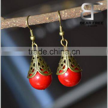 Retro Jewelry Vintage Brass Red Stone Beads Drop Earrings Designs for Women Ladies girls