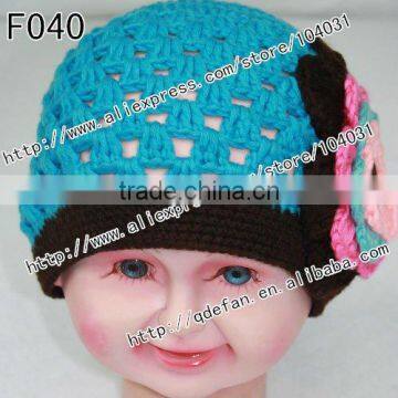 Wholesale 100% cotton knitted beanie patterns crochet flower hats for baby girl popular children hat and cap newborn photo prop