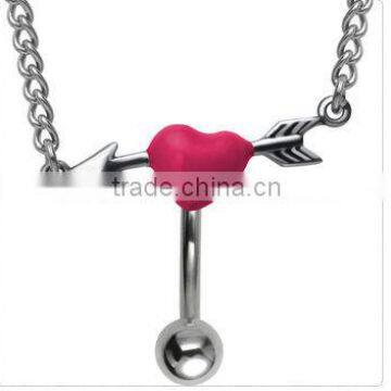 Pink Heart & Arrow Belly Button Piercing Ring & Belly Chain - 14G