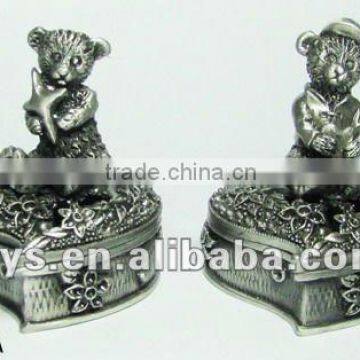 Pewter Teddy Bear Keepsake Box, Metal Jewelry Box