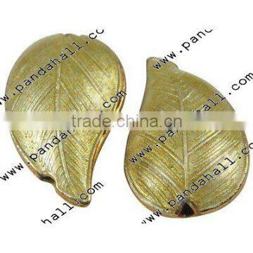 Handmade Cloisonne Beads, Leaf, LightYellow, about 16mm wide, 27mm long, 9mm thick, hole: 2mm(CLB27X16MM-5)