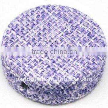 Woven Cloth Woven Beads, Acrylic with Cloth, Lilac, Flat Round, 33x11mm, hole: 3mm.(WOVE-R003-7)