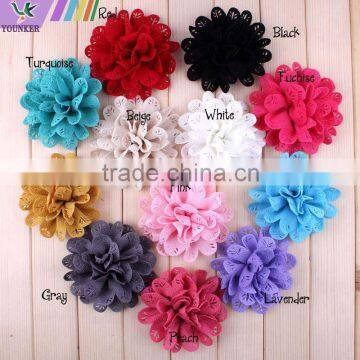 12COLORS,3.7INCH,New Eyelet Fabric Flower Sew Flowers Winter Hair Flowers For Baby Girls Apparel /Hair Accessories,YDKM21