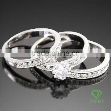 3pcs 18k white gold crystal cz zircon ring